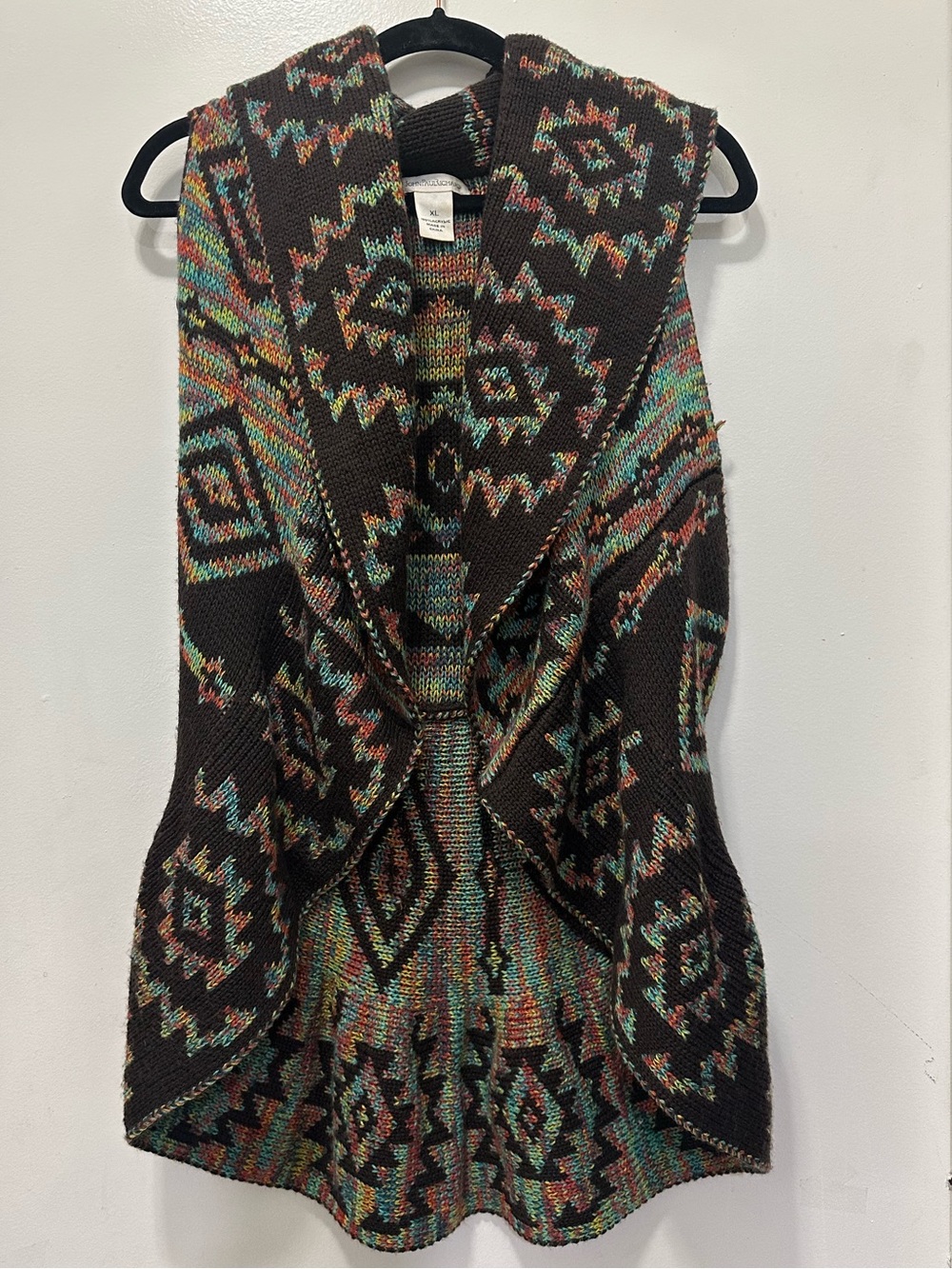 John Paul Richard SouthWestern Drape Knit Vest Geometric Aztec Design Sz XL